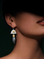 Geometric Two-Tone Citrine and Stone Drop Earrings