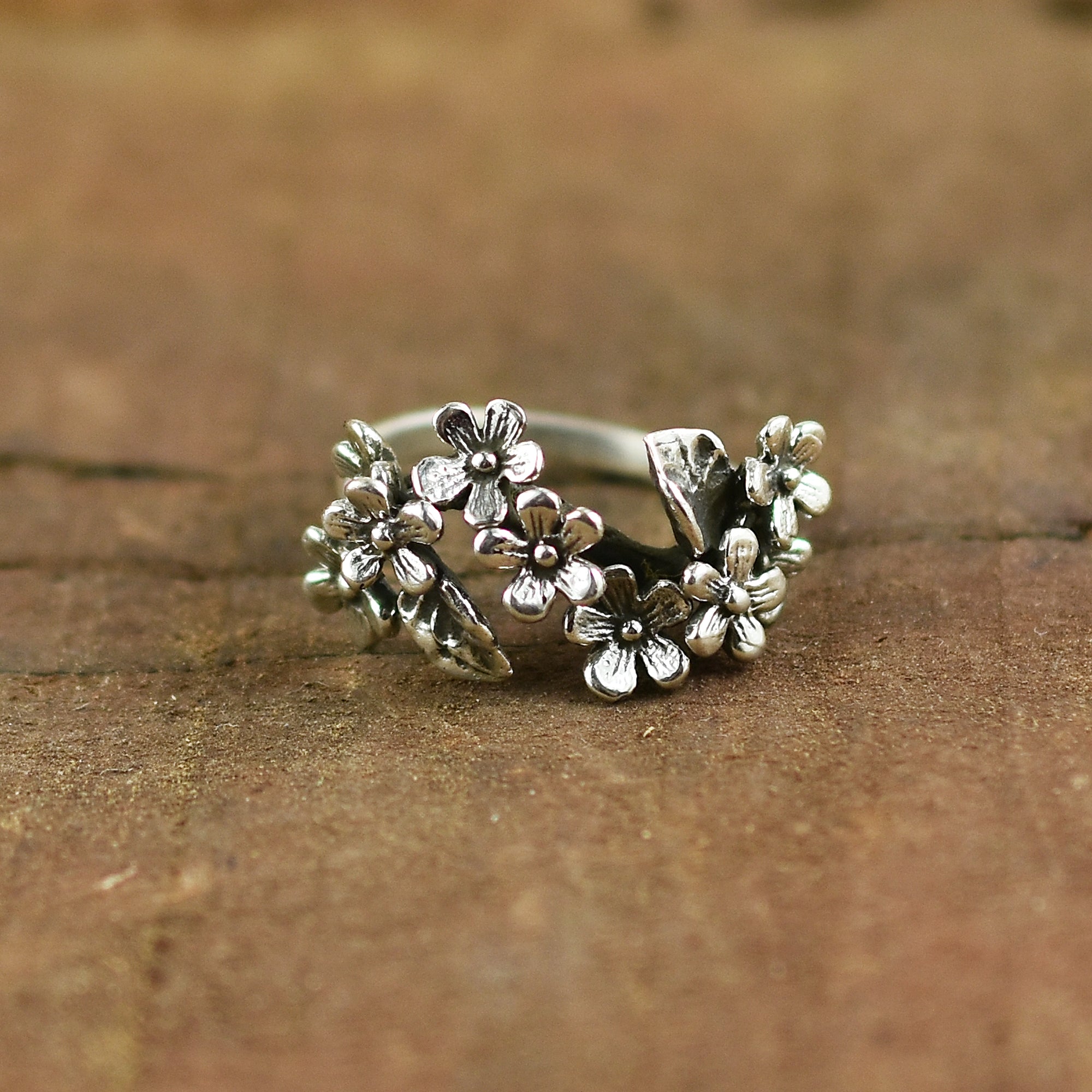 Meadow Bloom floral Wrap ring| Handcrafted 925 Sterling Silver