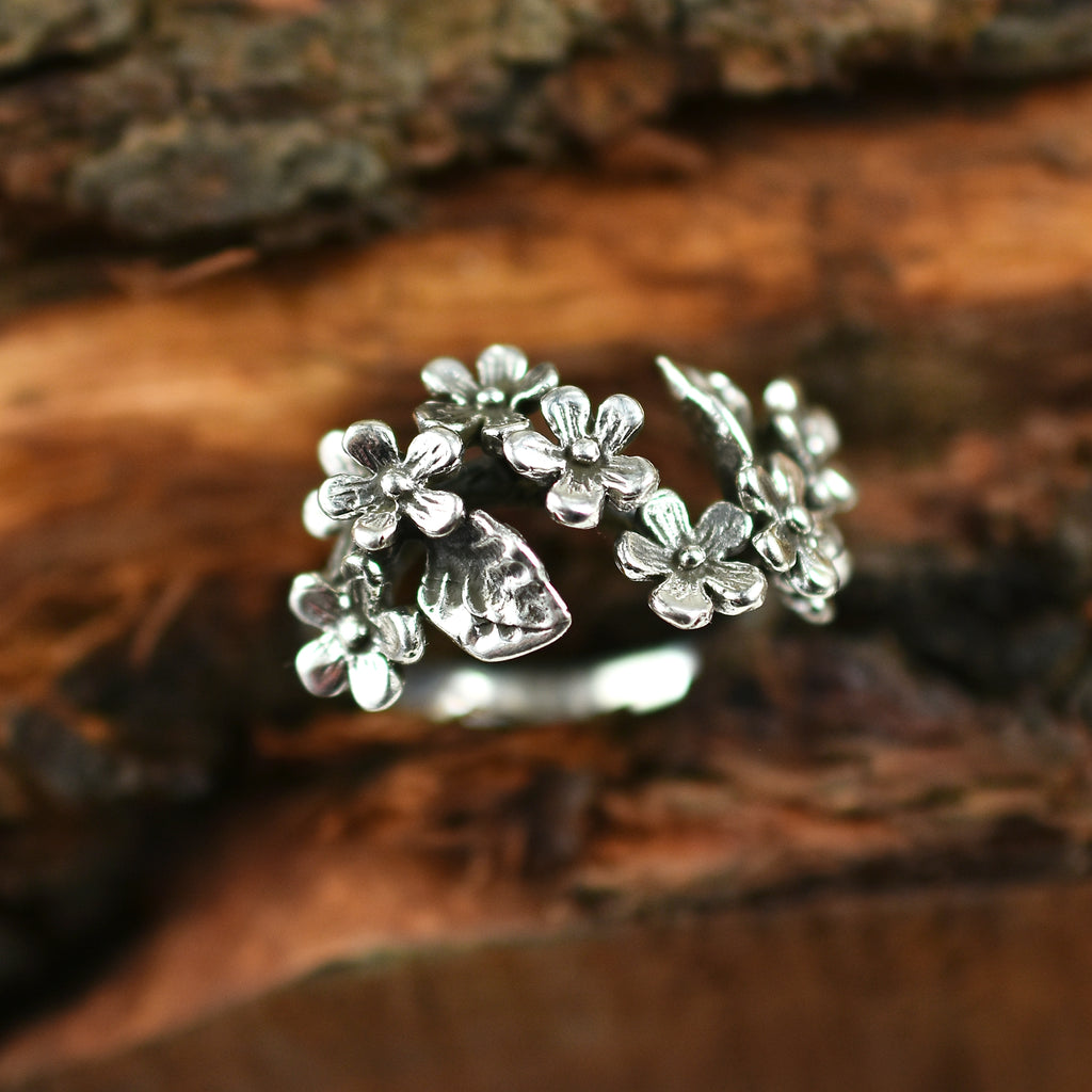Meadow Bloom floral Wrap ring| Handcrafted 925 Sterling Silver