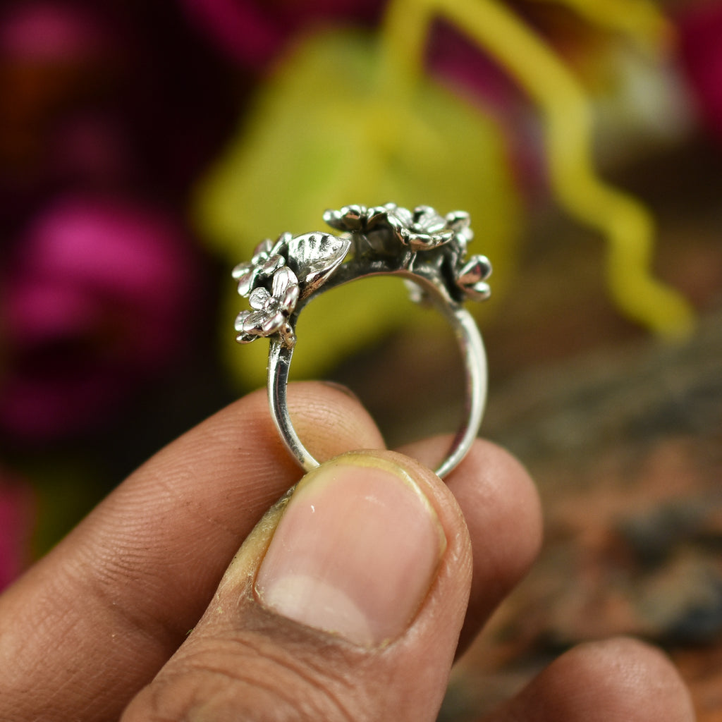 Meadow Bloom floral Wrap ring| Handcrafted 925 Sterling Silver