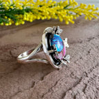 Handmade Butterfly Statement Ring - Blue & Pink Mojave Turquoise Silver Ring