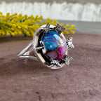 Handmade Butterfly Statement Ring - Blue & Pink Mojave Turquoise Silver Ring