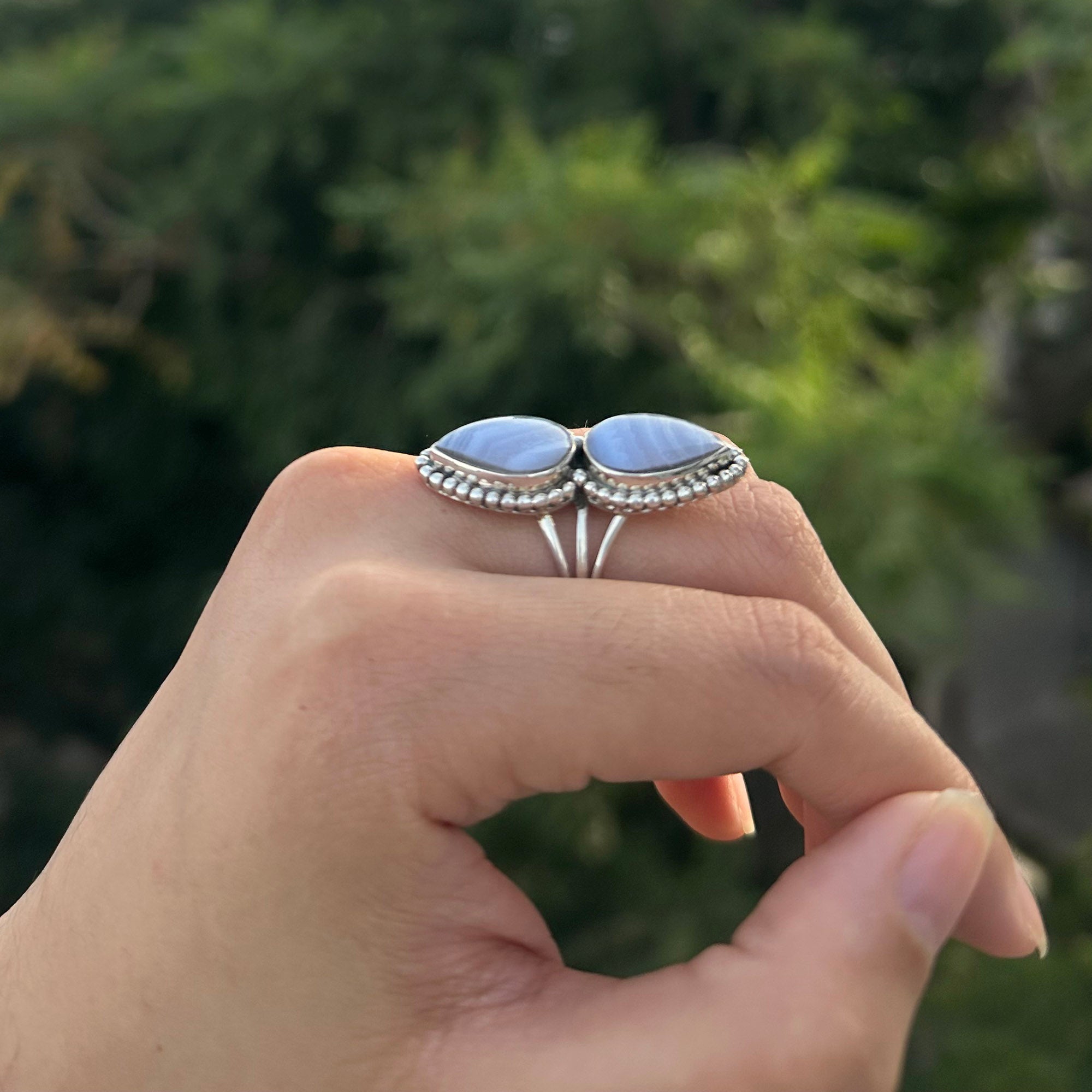Celeste Double Blue Lace Agate Statement Ring