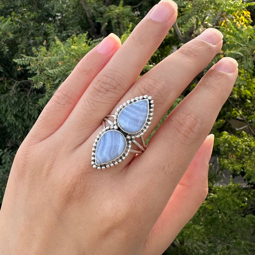 Celeste Double Blue Lace Agate Statement Ring