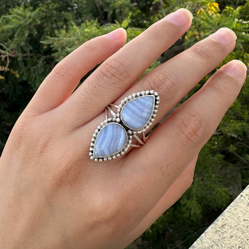 Celeste Double Blue Lace Agate Statement Ring