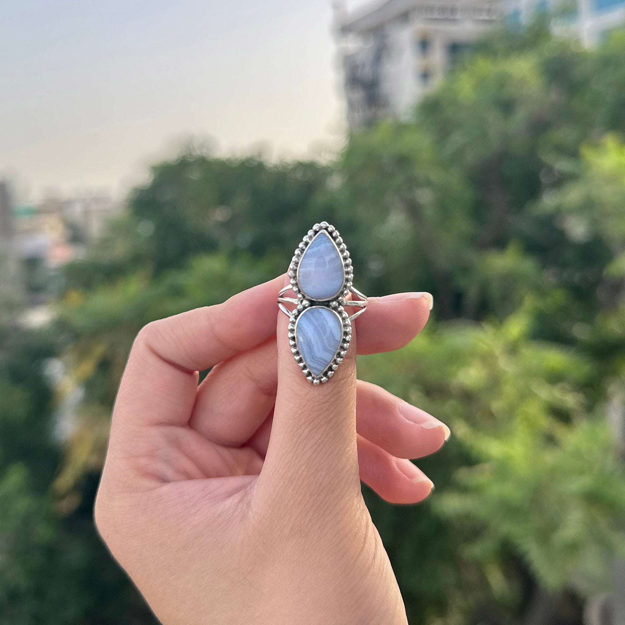 Celeste Double Blue Lace Agate Statement Ring