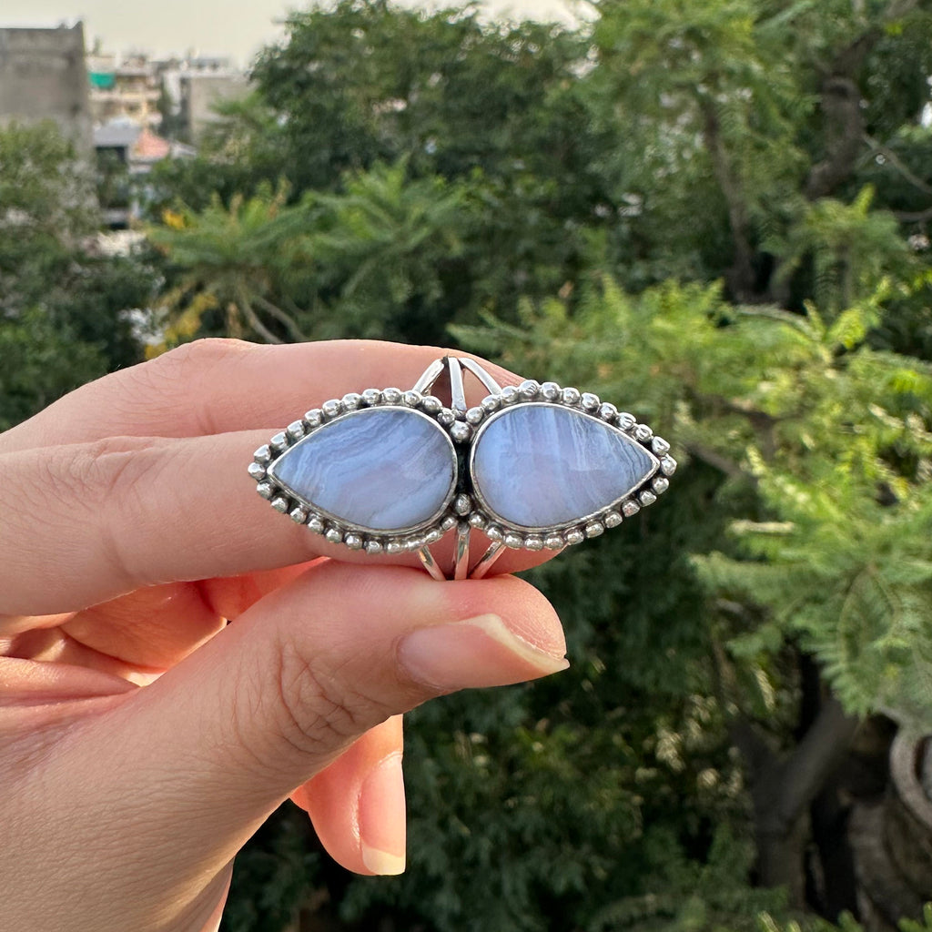 Celeste Double Blue Lace Agate Statement Ring