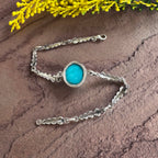 Sacred Heart Turquoise Link Bracelet in 925 Sterling Silver