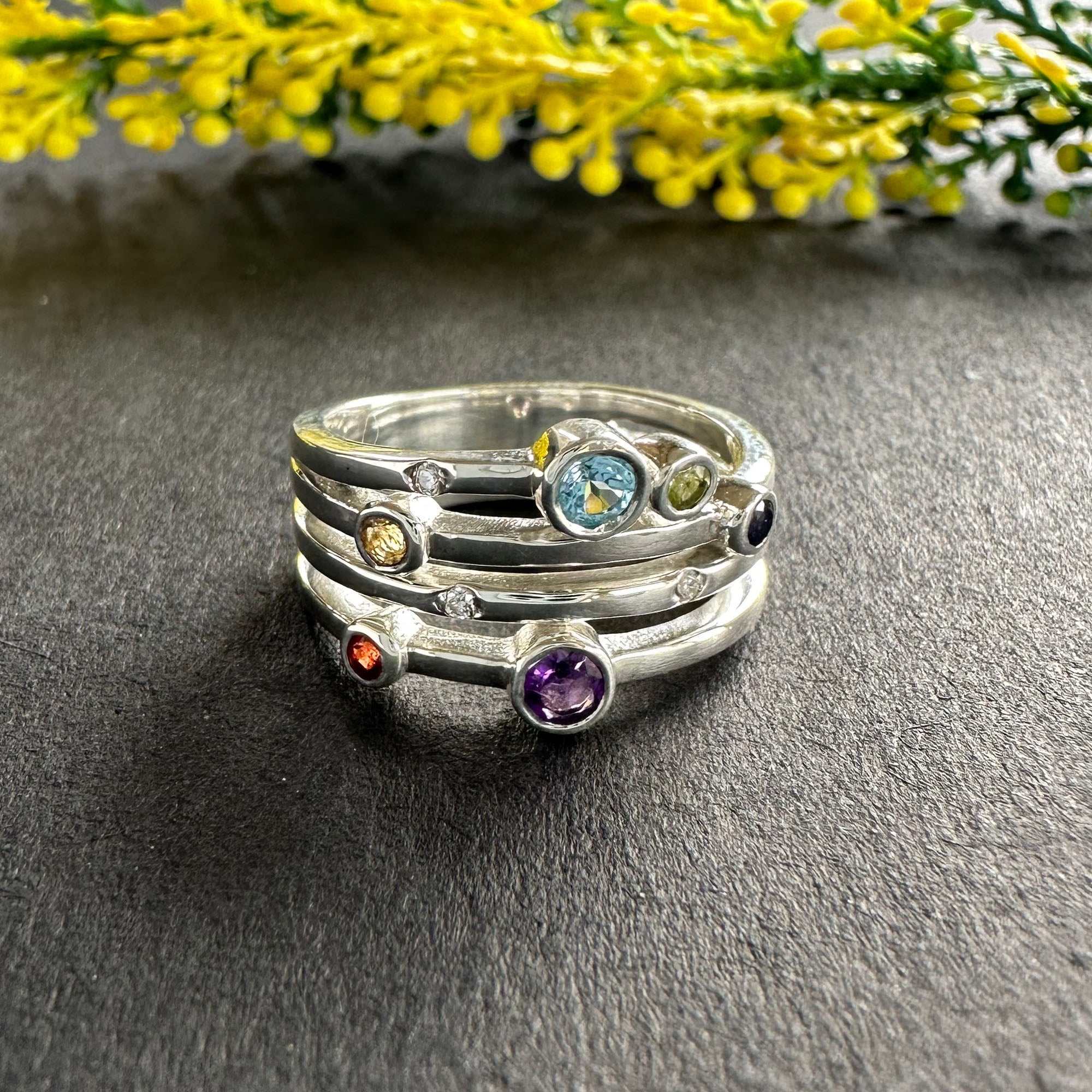Prism Flora 925 Sterling Silver Multiple Birthstone Ring
