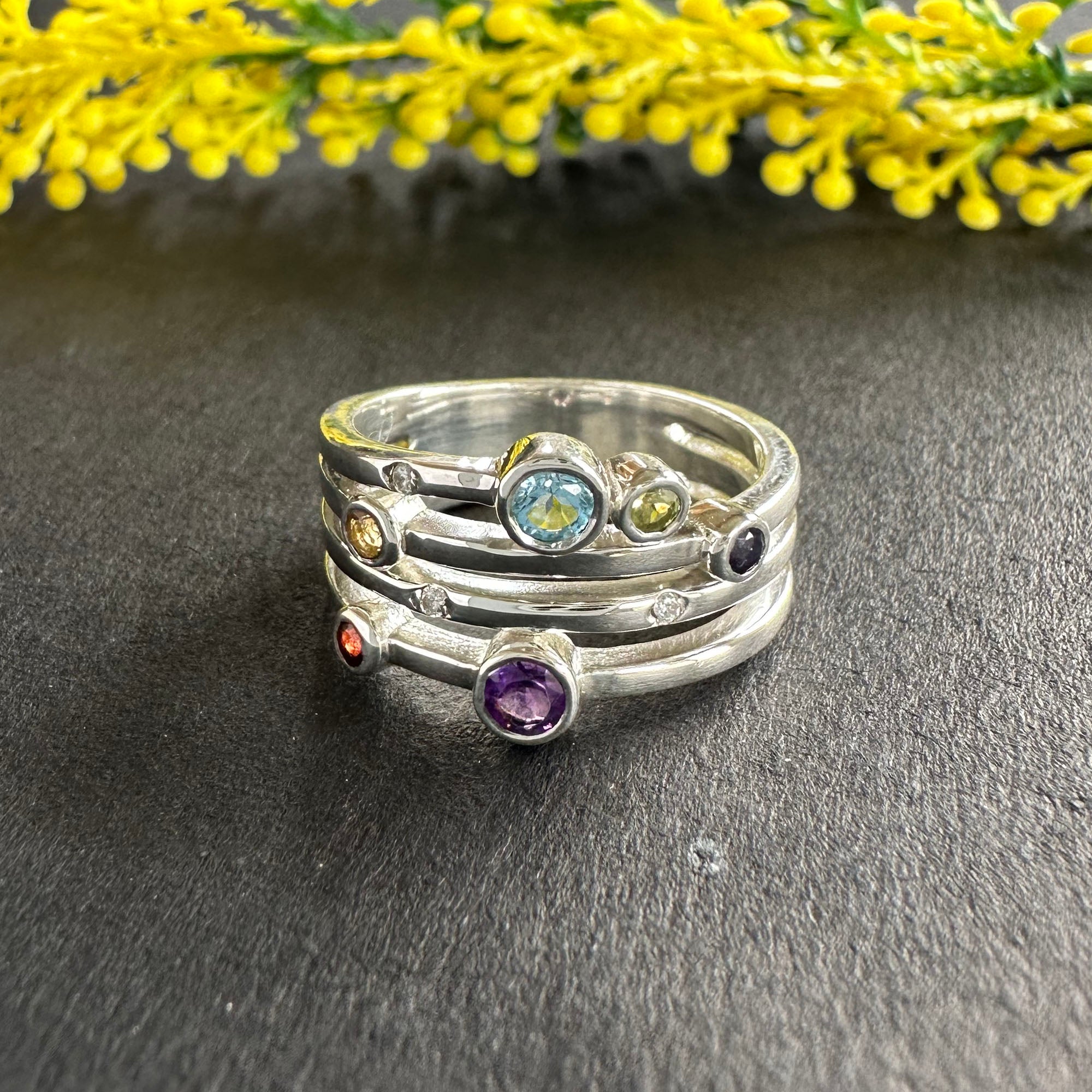 Prism Flora 925 Sterling Silver Multiple Birthstone Ring