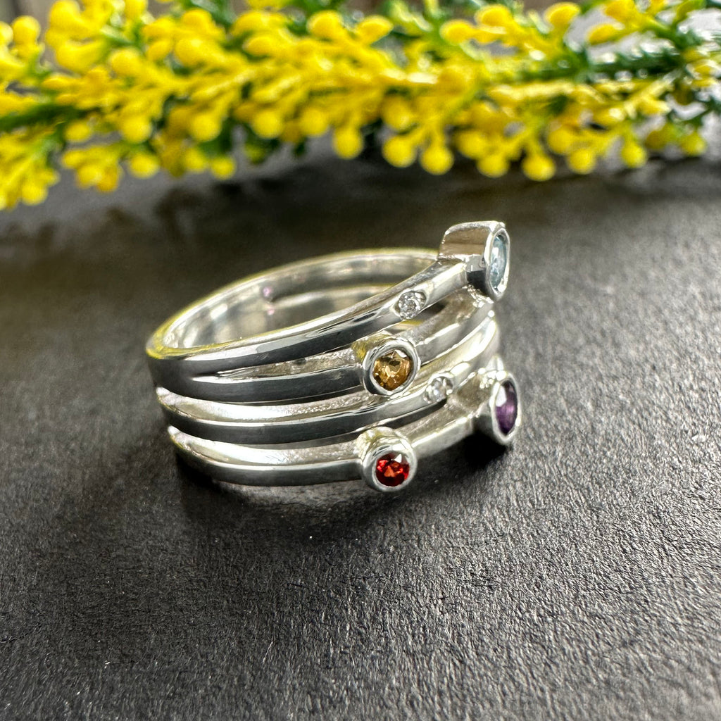 Prism Flora 925 Sterling Silver Multiple Birthstone Ring
