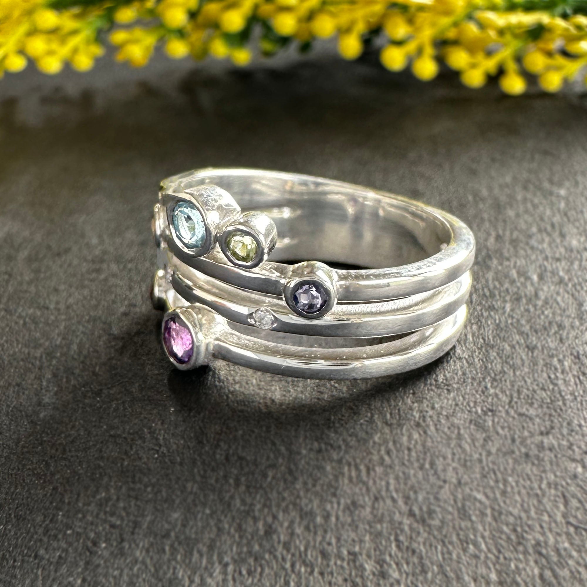 Prism Flora 925 Sterling Silver Multiple Birthstone Ring