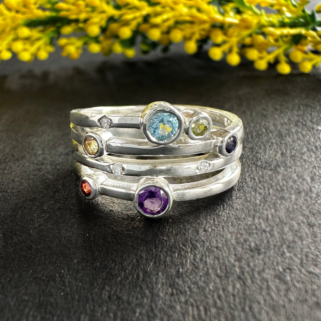 Prism Flora 925 Sterling Silver Multiple Birthstone Ring
