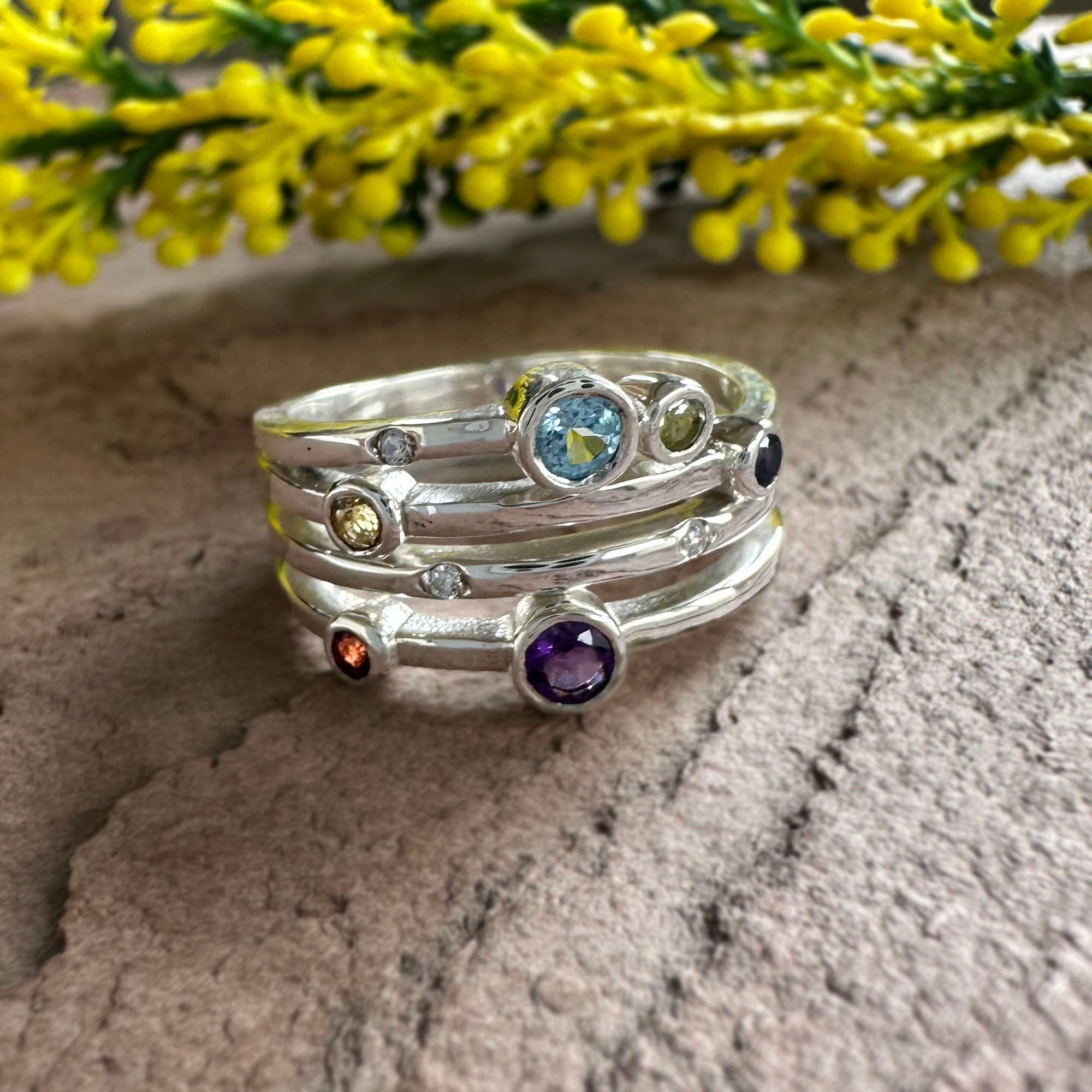 Prism Flora 925 Sterling Silver Multiple Birthstone Ring
