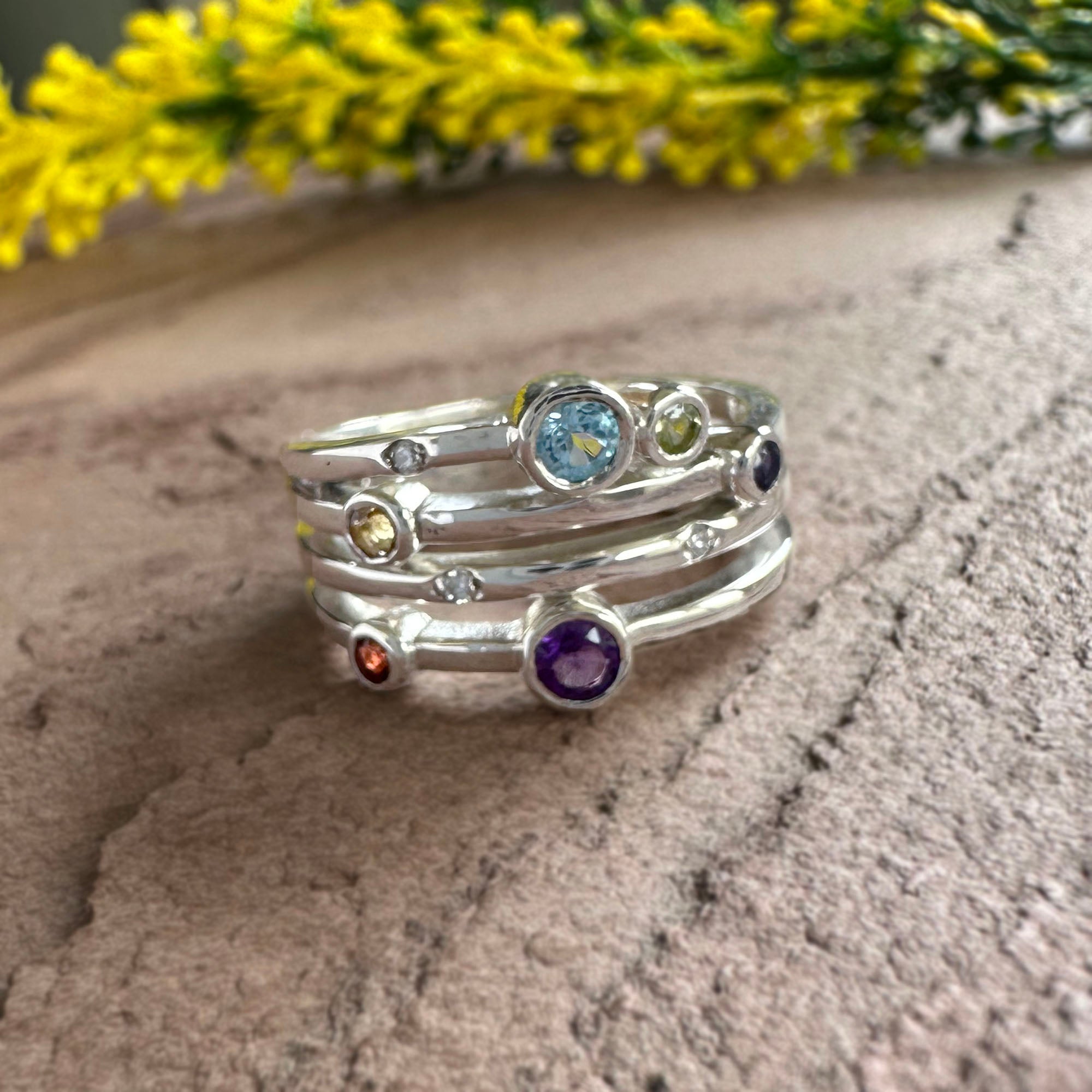 Prism Flora 925 Sterling Silver Multiple Birthstone Ring