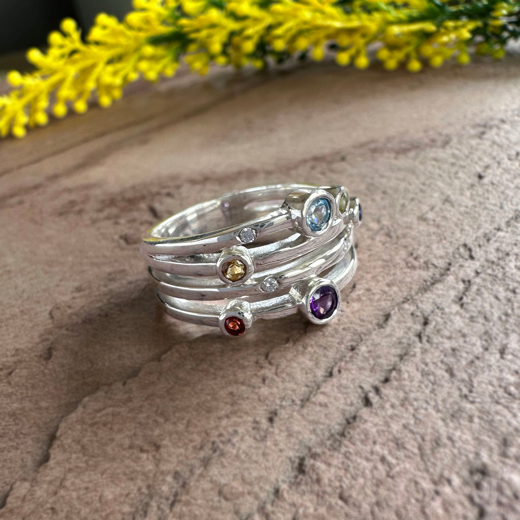 Prism Flora 925 Sterling Silver Multiple Birthstone Ring