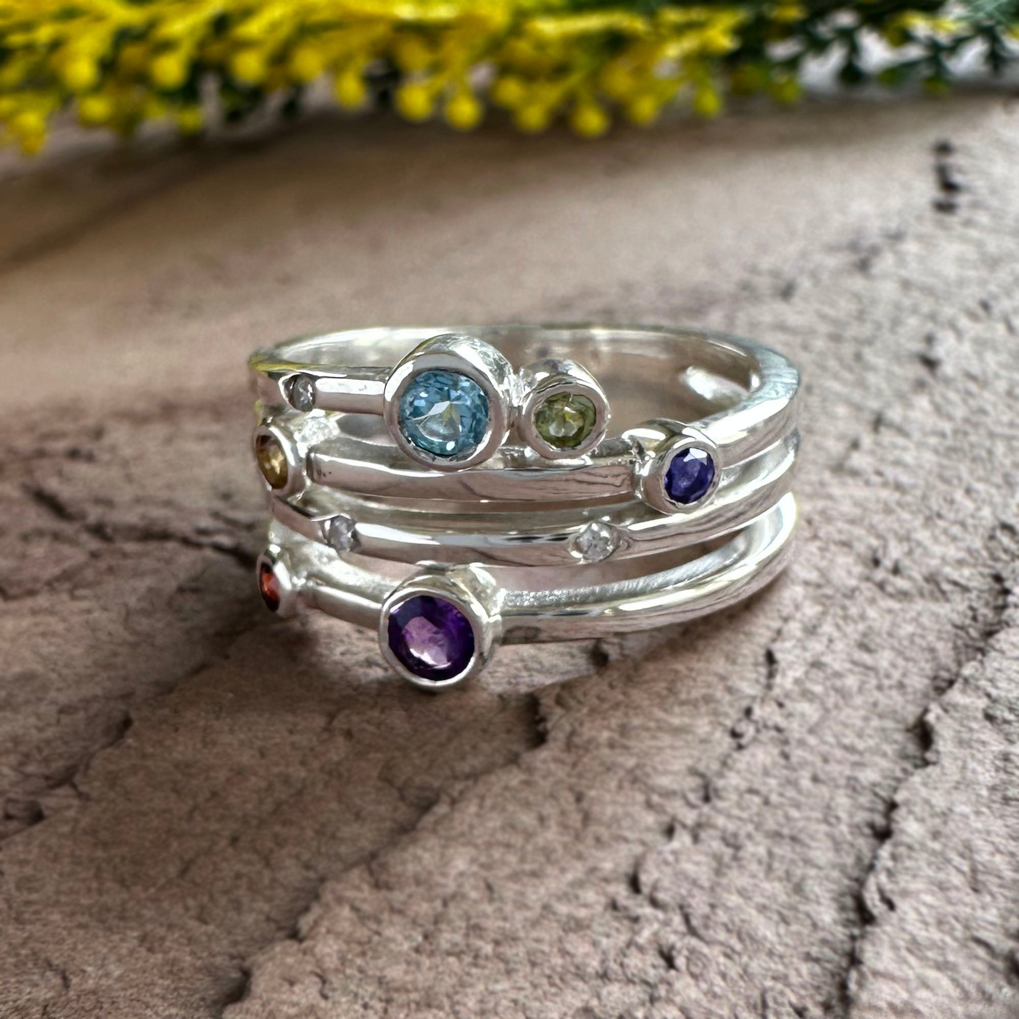 Prism Flora 925 Sterling Silver Multiple Birthstone Ring