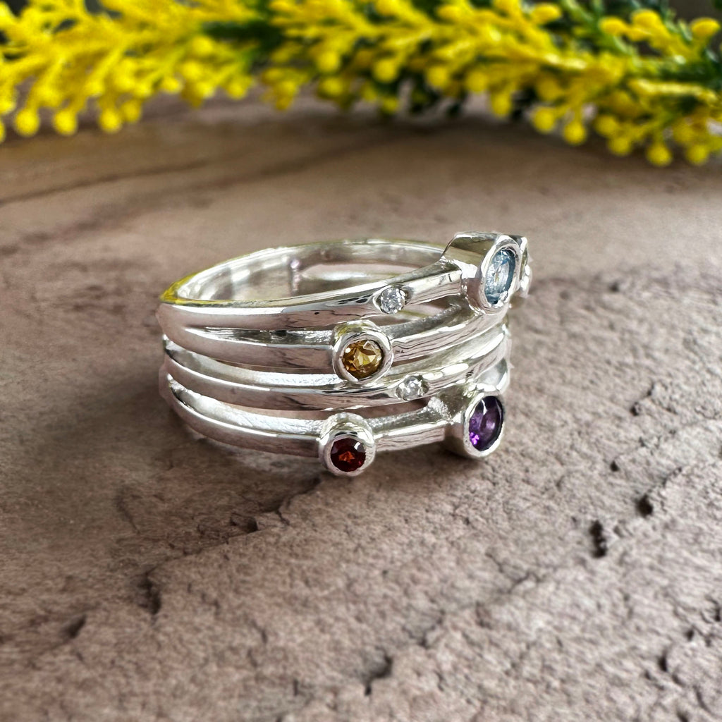 Prism Flora 925 Sterling Silver Multiple Birthstone Ring