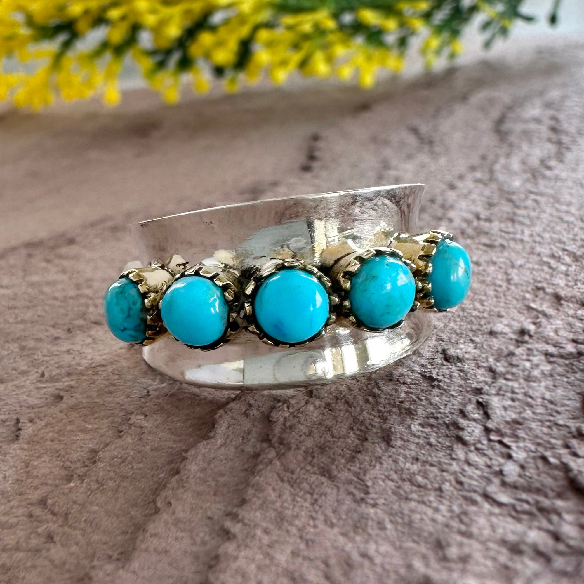 Crown Oasis Turquoise Spinner Ring in 925 Sterling Silve