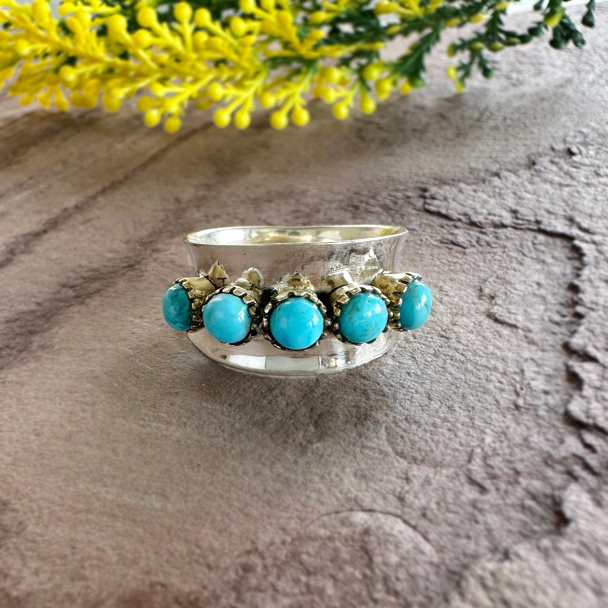 Crown Oasis Turquoise Spinner Ring in 925 Sterling Silve
