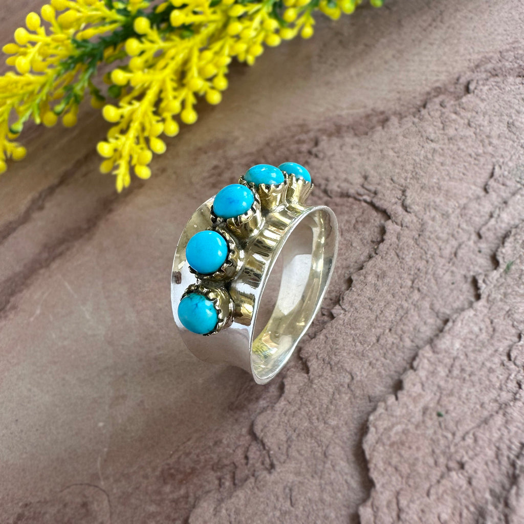 Crown Oasis Turquoise Spinner Ring in 925 Sterling Silve