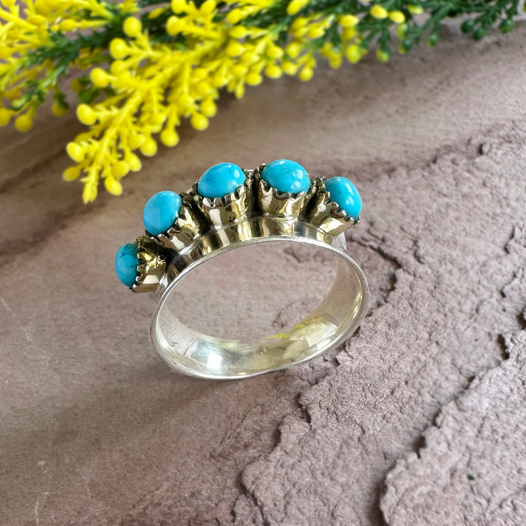 Crown Oasis Turquoise Spinner Ring in 925 Sterling Silve