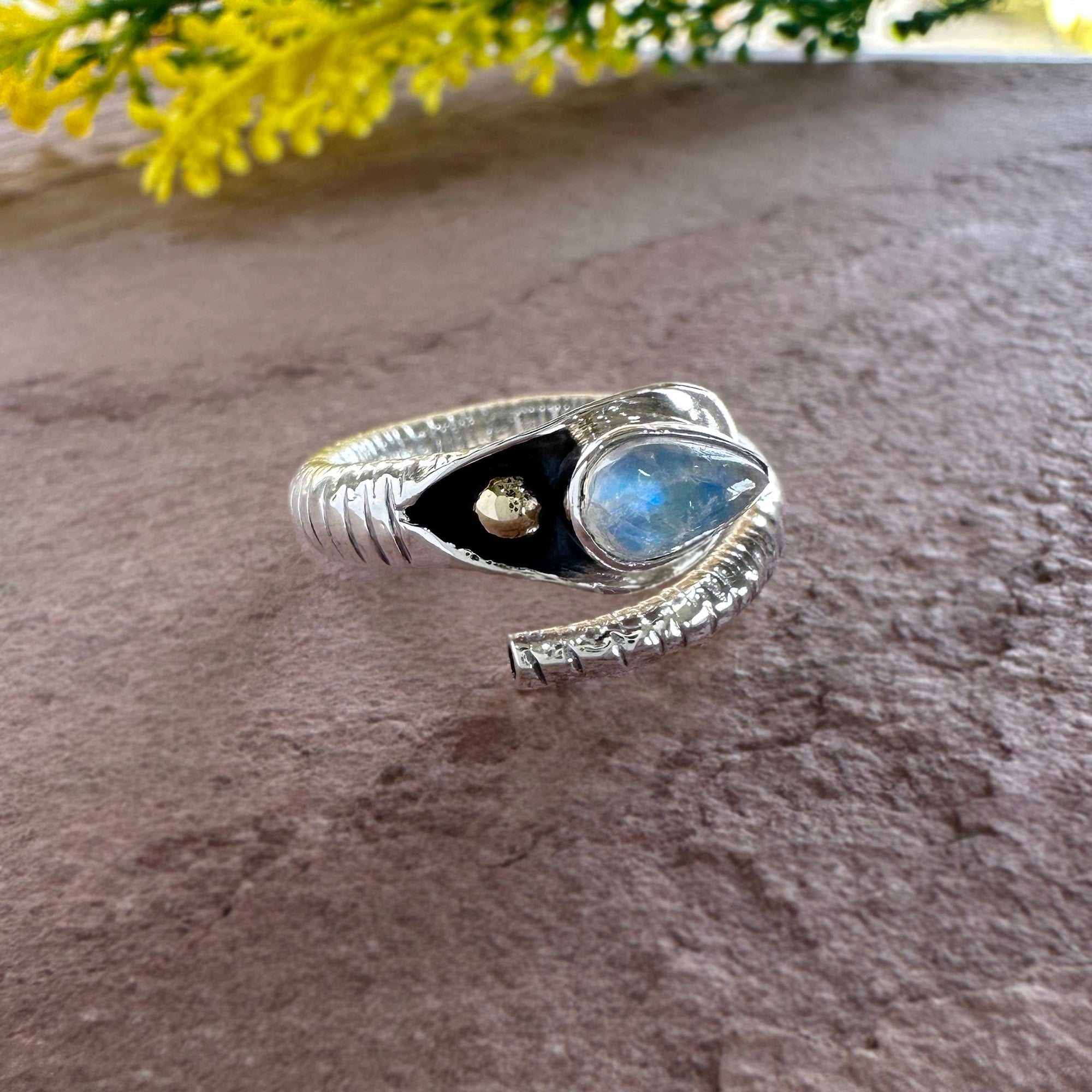 Serpent’s Glow Moonstone Wrap Ring