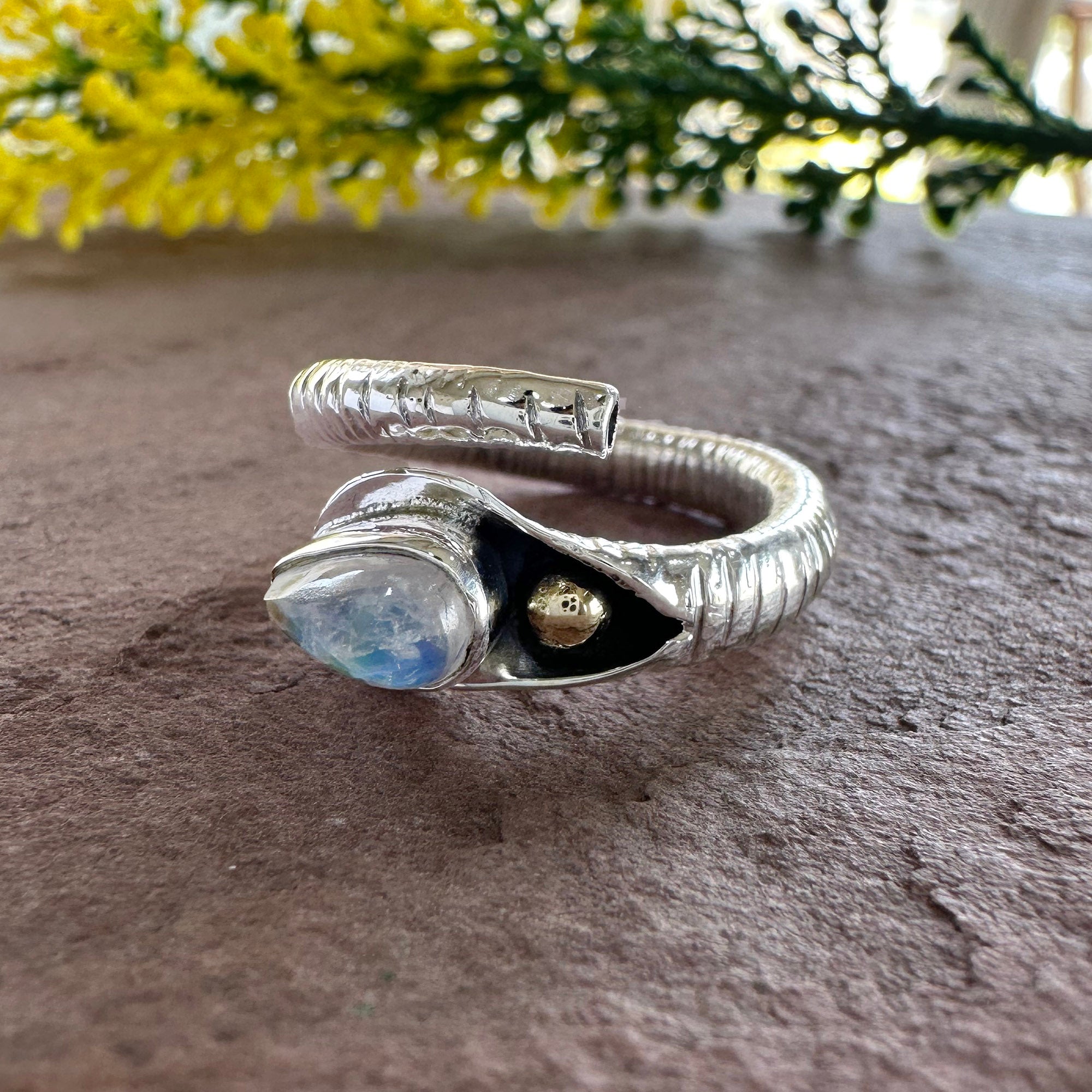 Serpent’s Glow Moonstone Wrap Ring