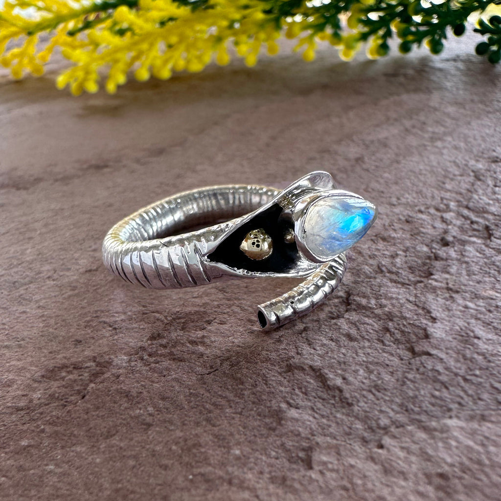Serpent’s Glow Moonstone Wrap Ring