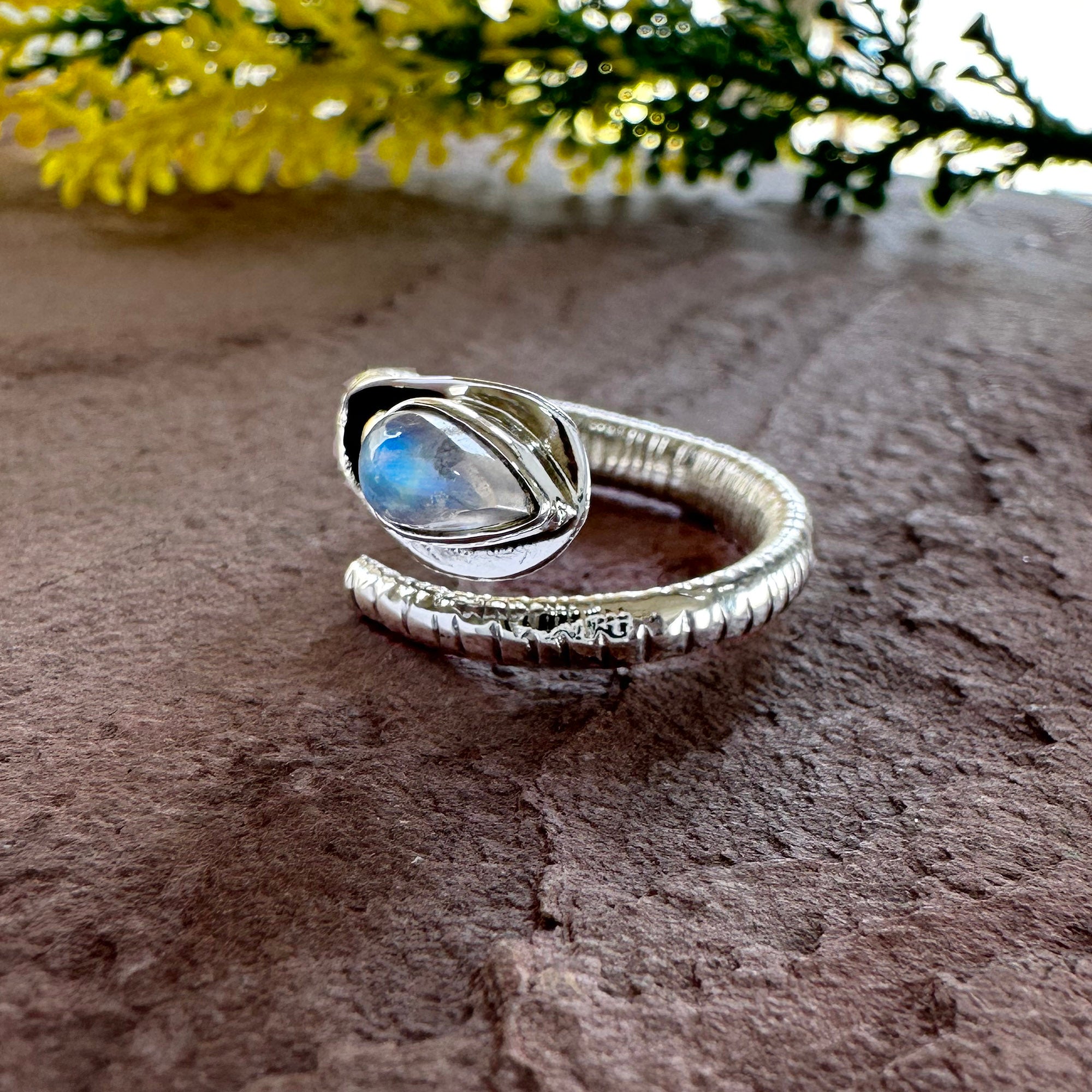 Serpent’s Glow Moonstone Wrap Ring