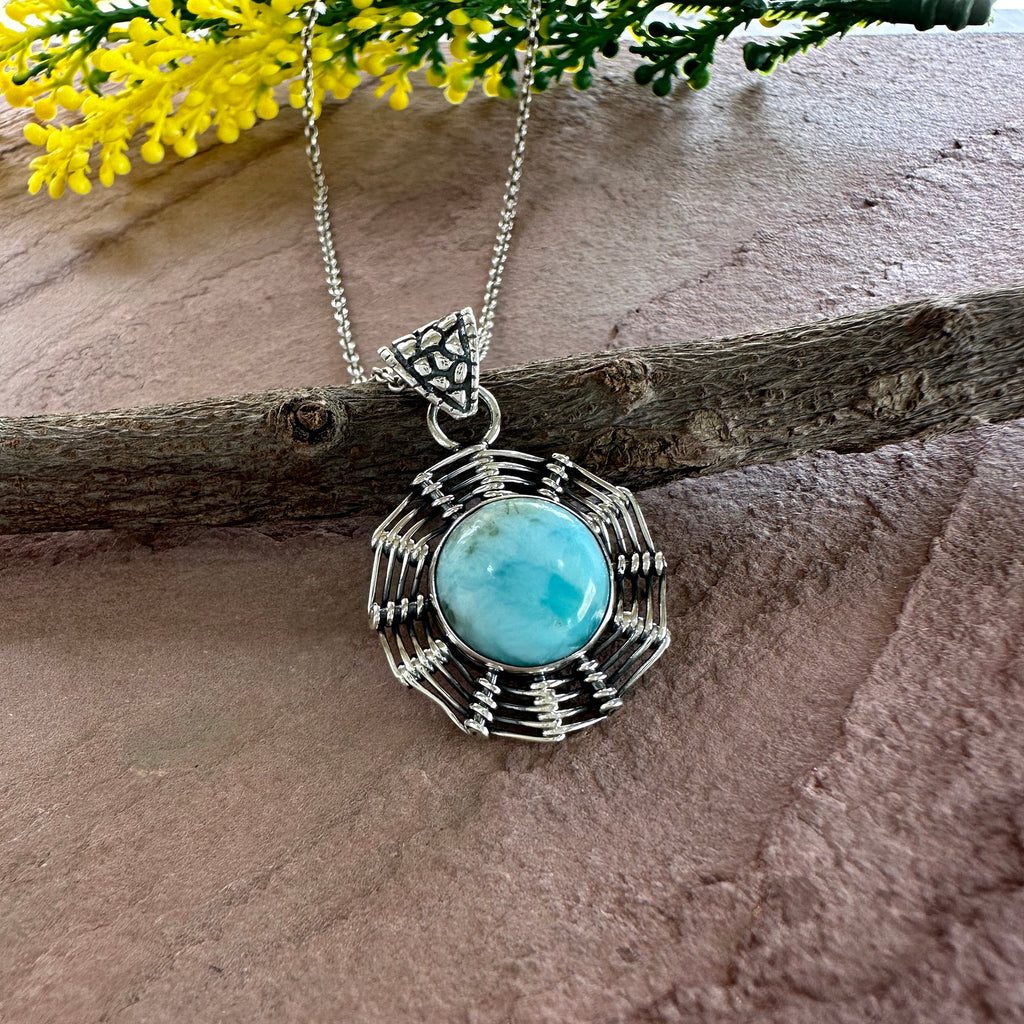Sunburst Larimar Weaver Pendant Necklace