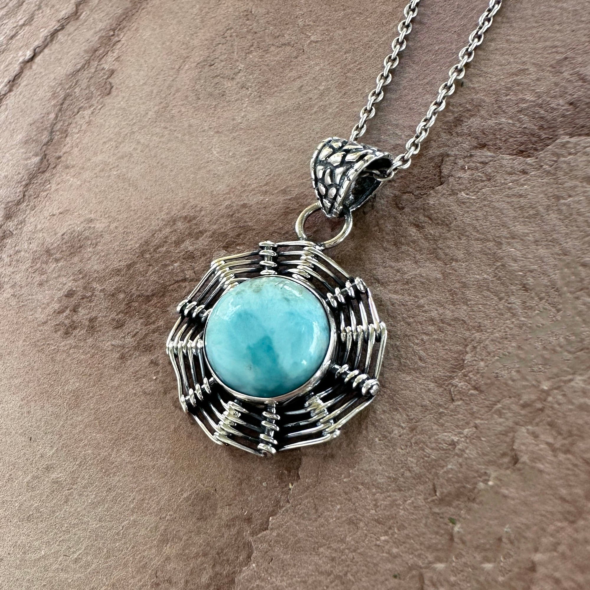 Sunburst Larimar Weaver Pendant Necklace