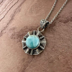 Sunburst Larimar Weaver Pendant Necklace