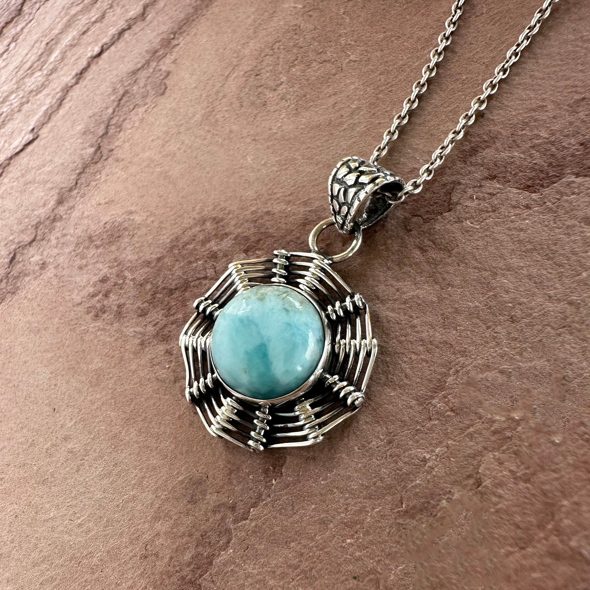Sunburst Larimar Weaver Pendant Necklace