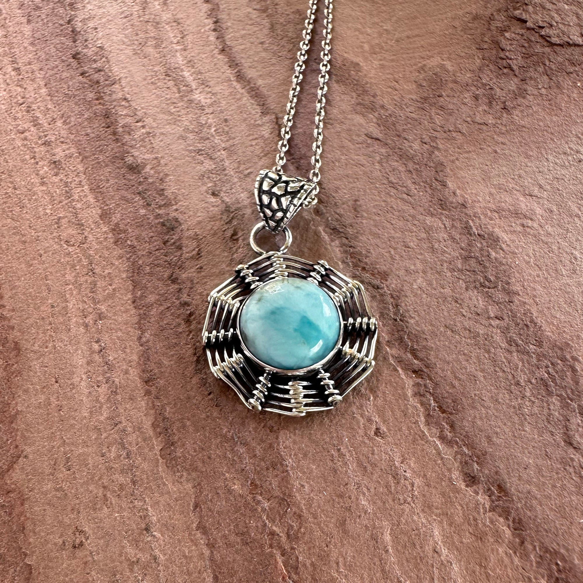 Sunburst Larimar Weaver Pendant Necklace