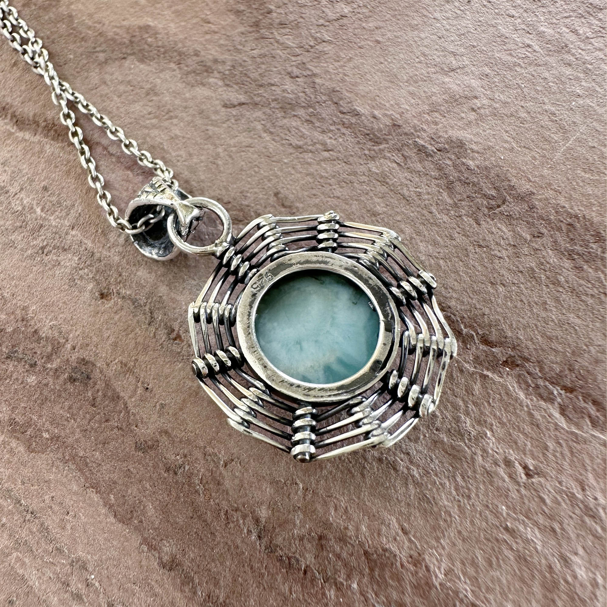 Sunburst Larimar Weaver Pendant Necklace