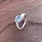 Round Faceted Blue TopazRing – Handcrafted 925 Sterling Silver Statement Ring