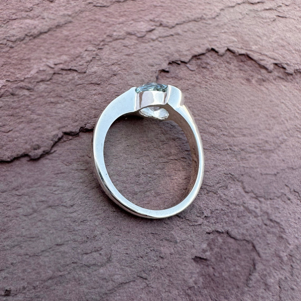 Round Faceted Blue TopazRing – Handcrafted 925 Sterling Silver Statement Ring