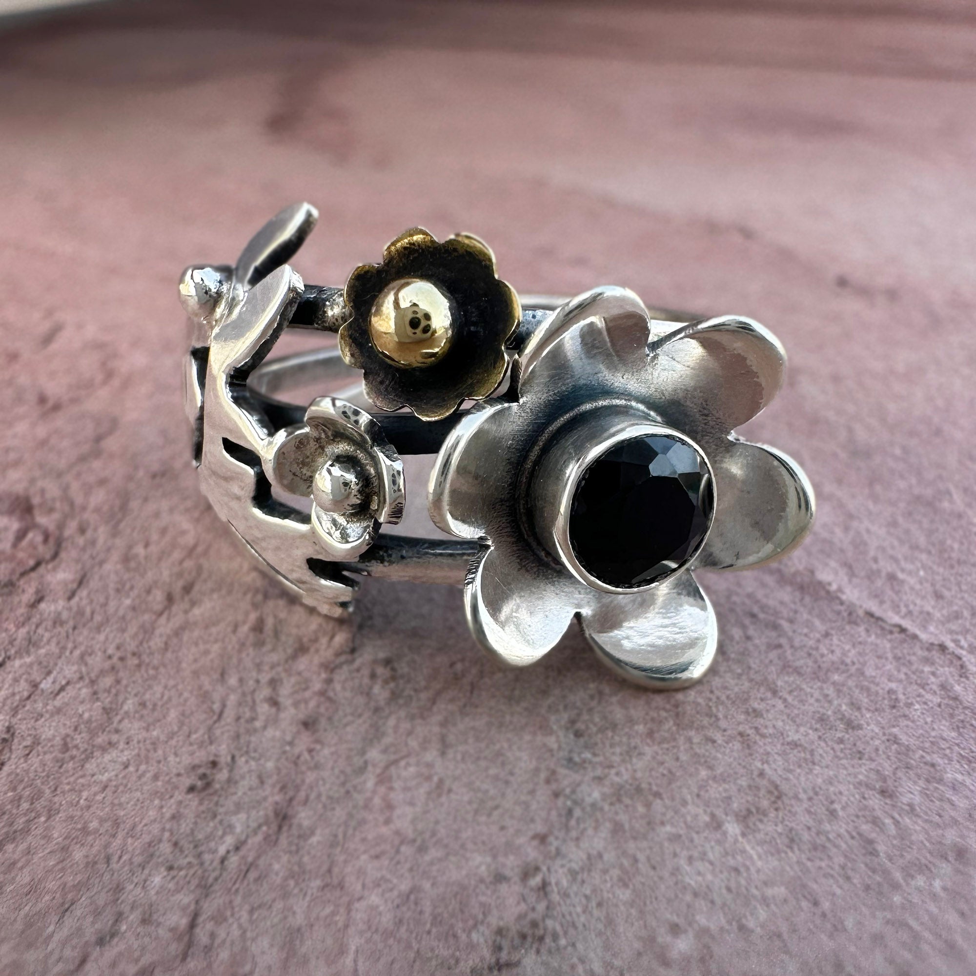 Midnight Garden Black Onyx Bouquet Ring