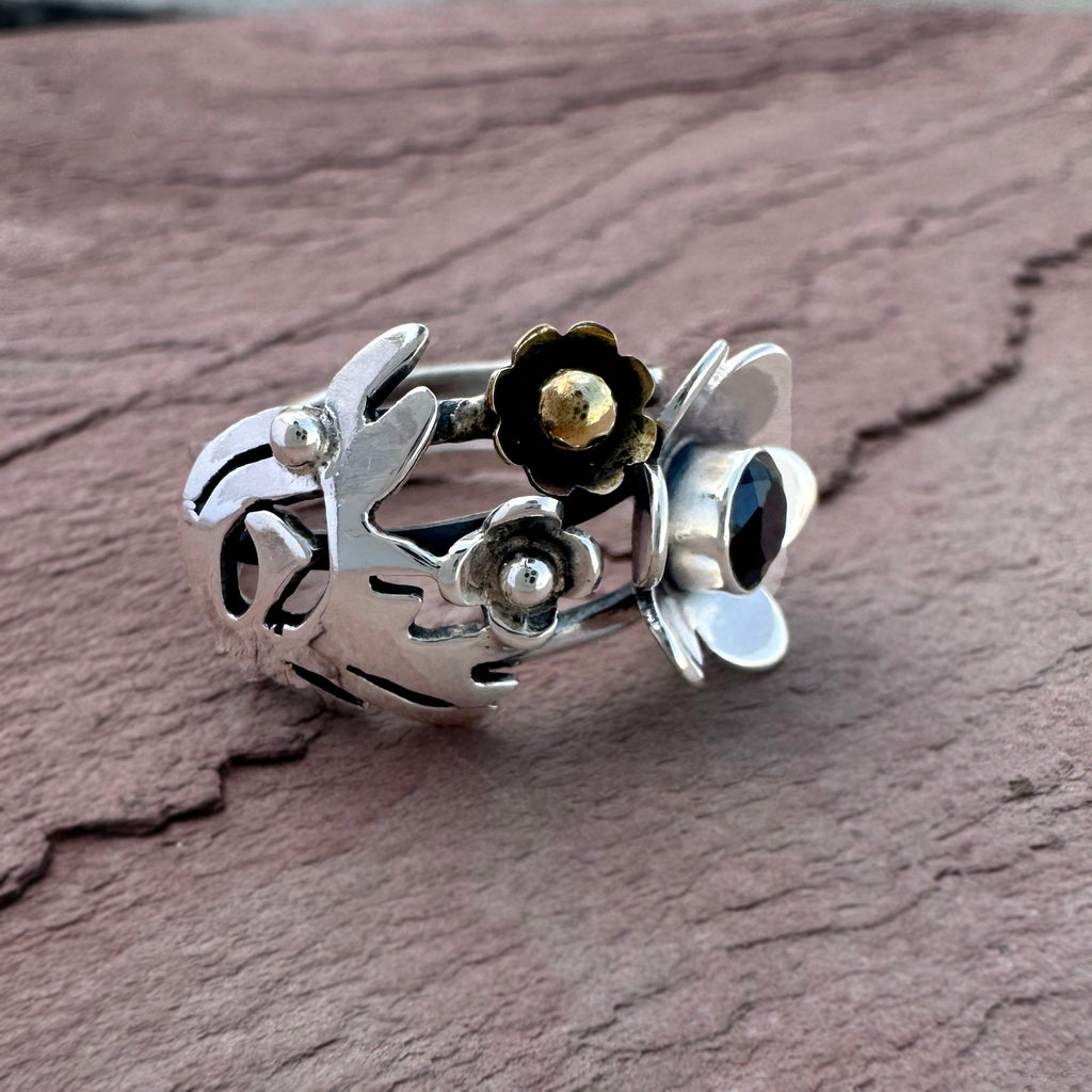Midnight Garden Black Onyx Bouquet Ring
