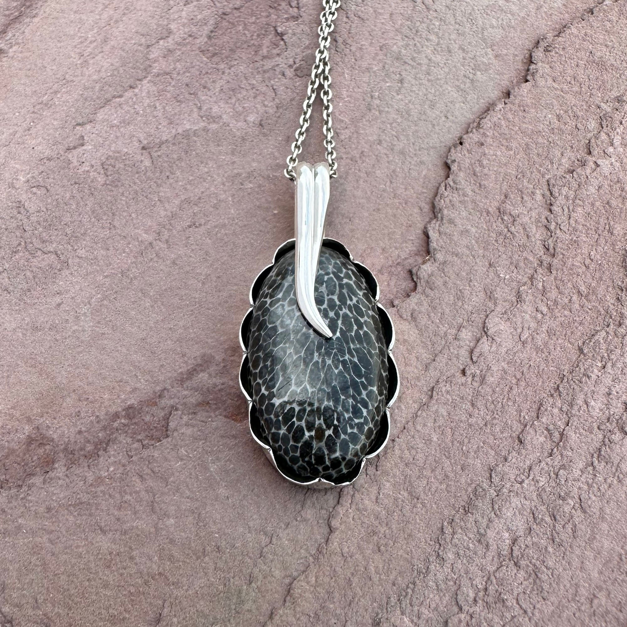 Artisan Black Fossil Coral Silver Pendant