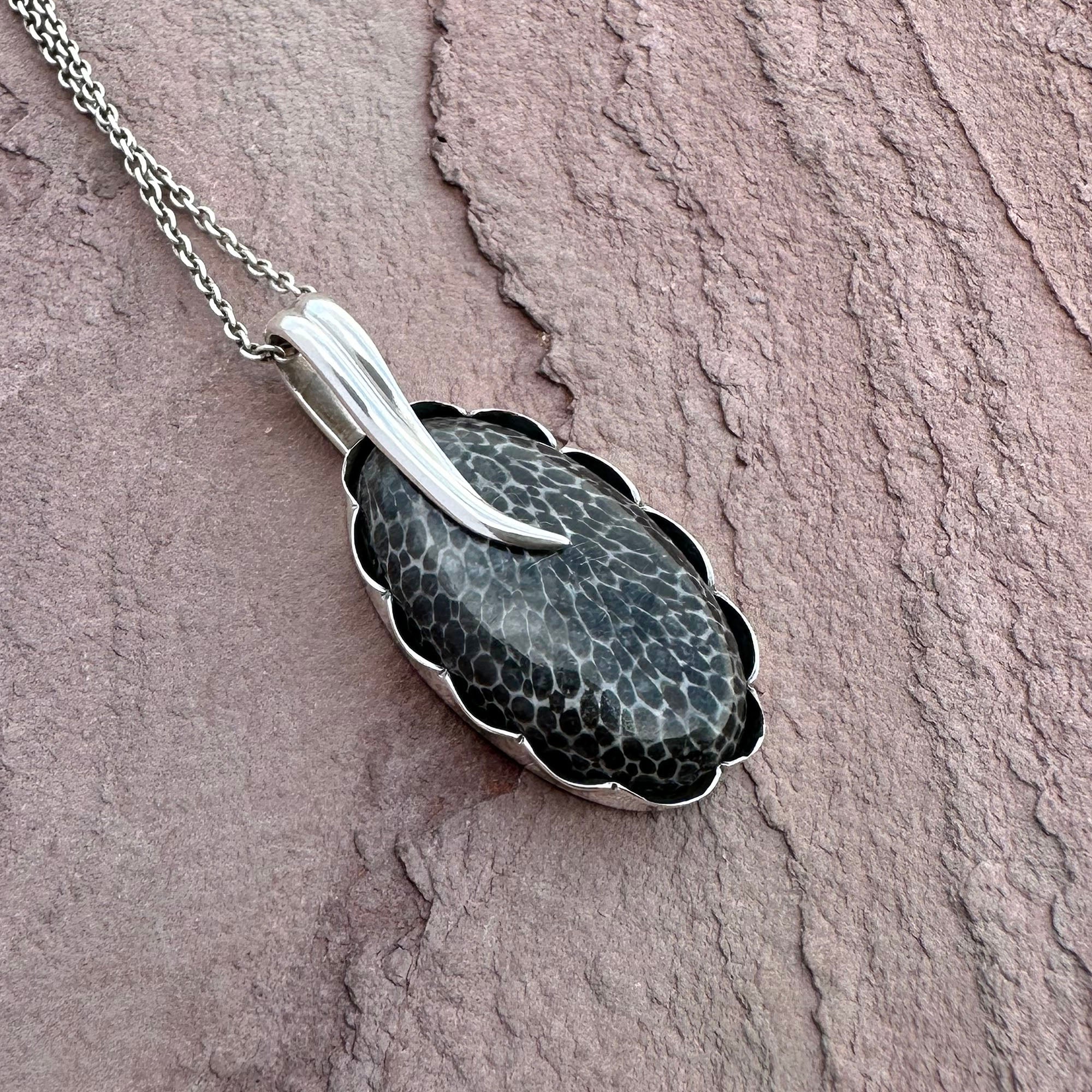 Artisan Black Fossil Coral Silver Pendant