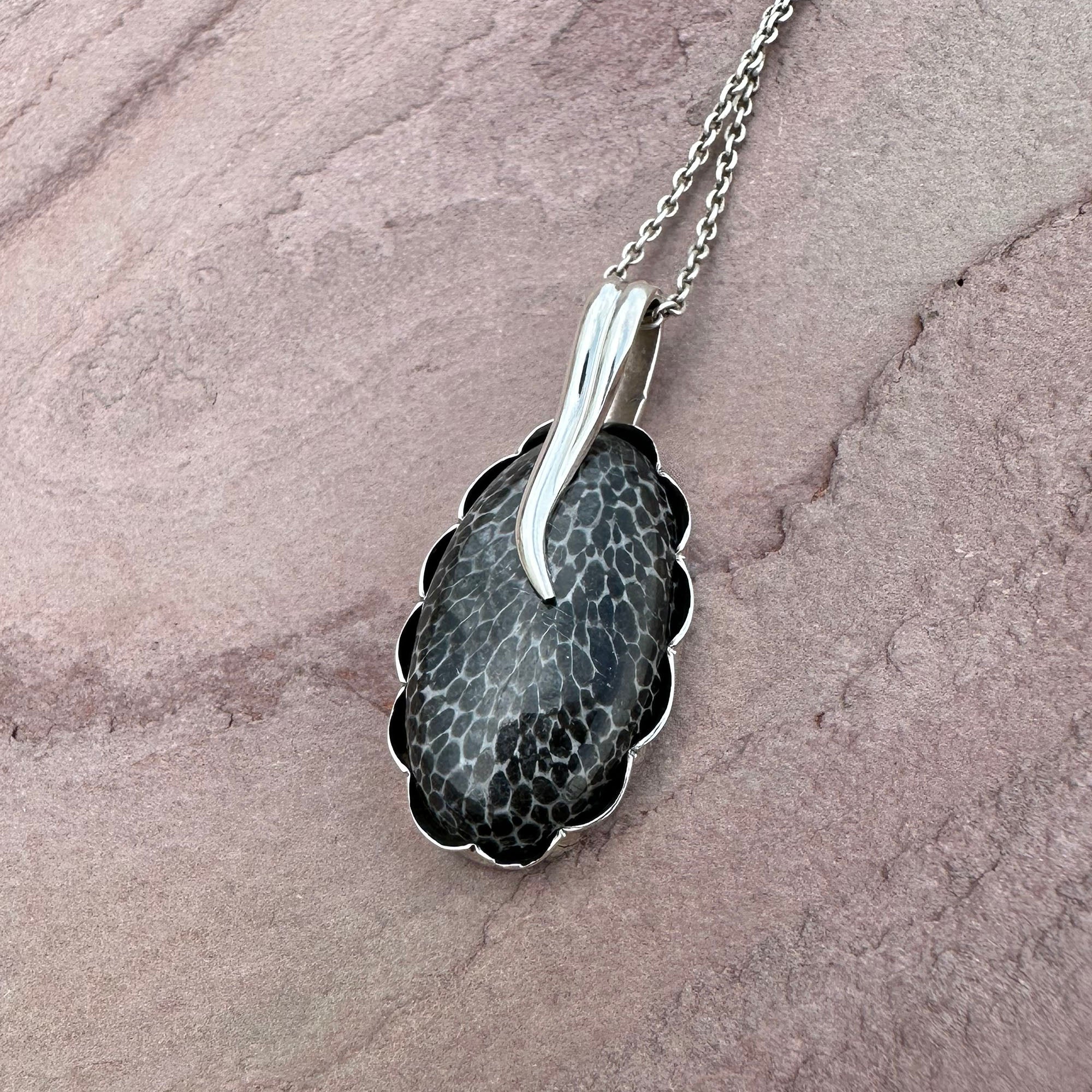 Artisan Black Fossil Coral Silver Pendant