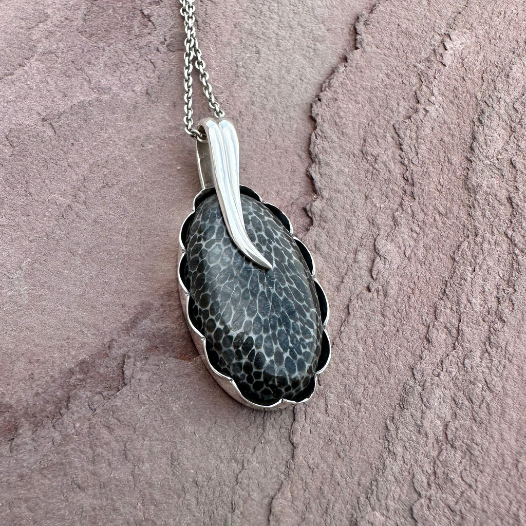 Artisan Black Fossil Coral Silver Pendant