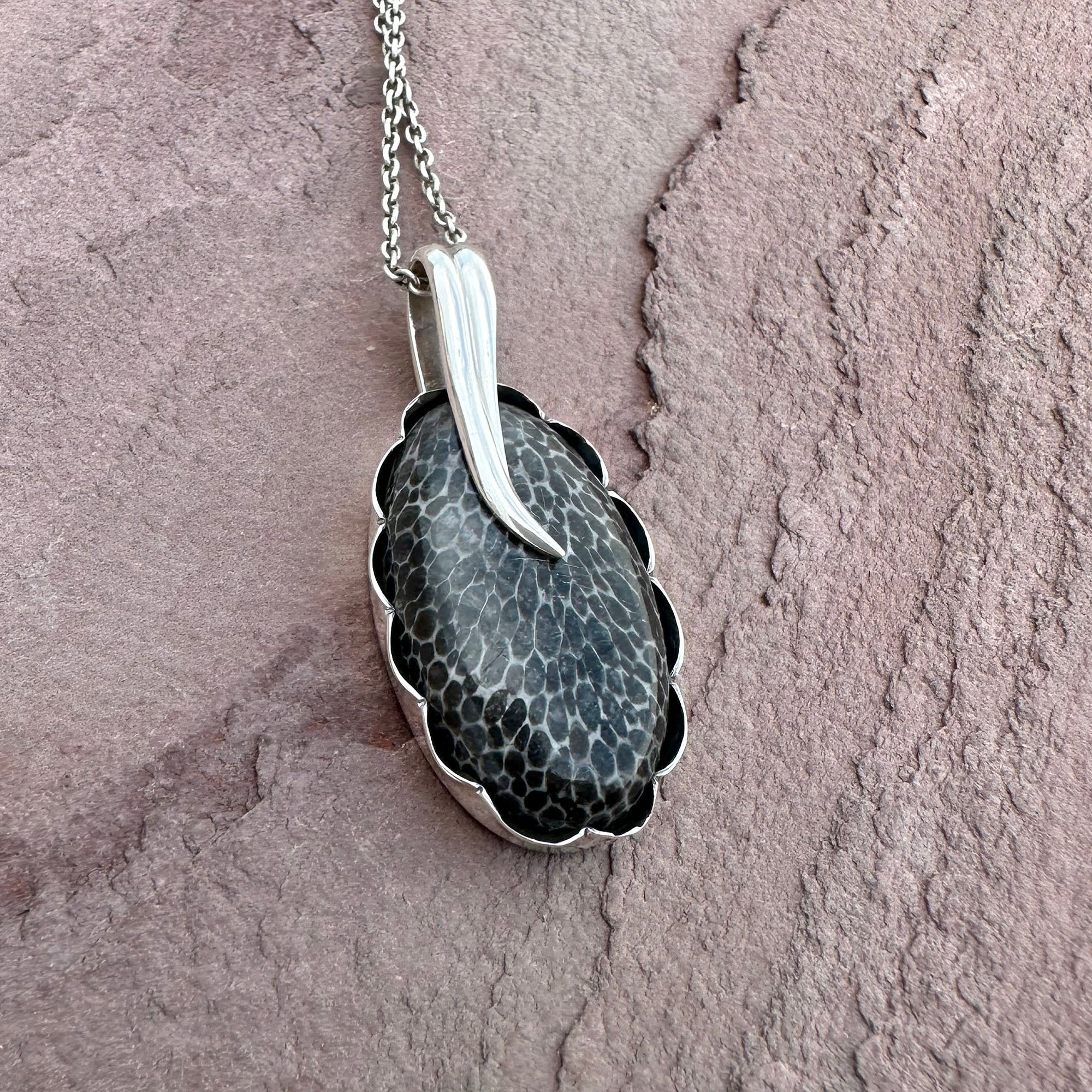 Artisan Black Fossil Coral Silver Pendant