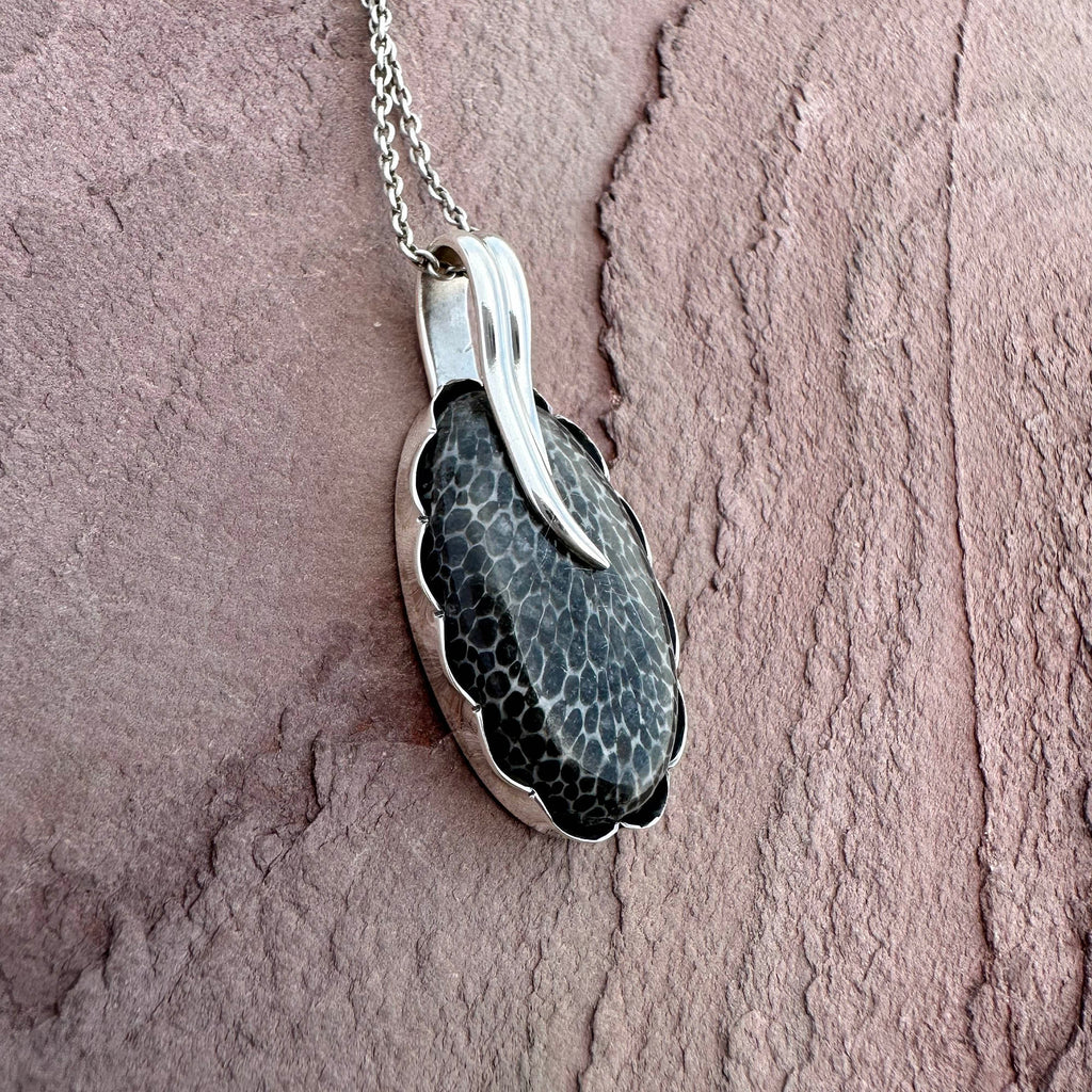Artisan Black Fossil Coral Silver Pendant