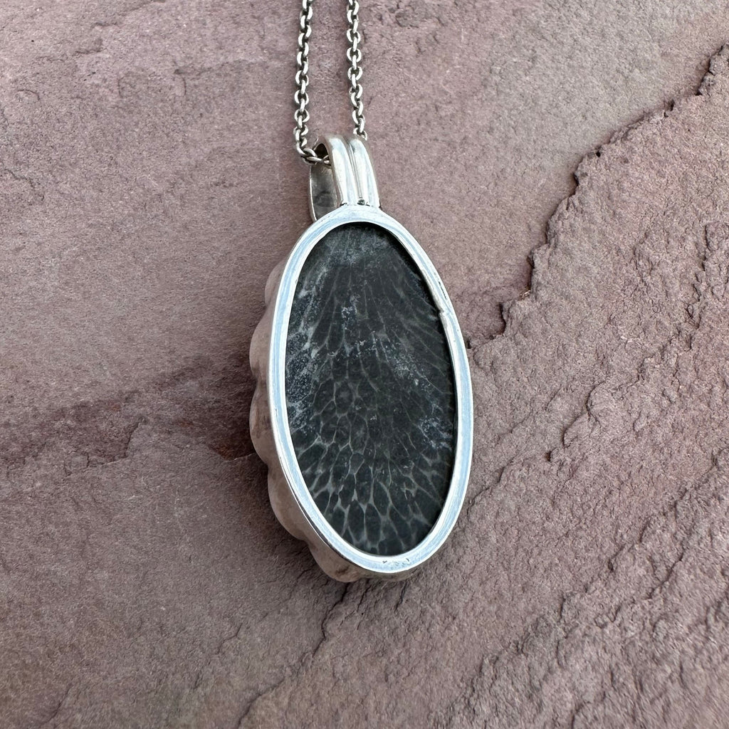 Artisan Black Fossil Coral Silver Pendant