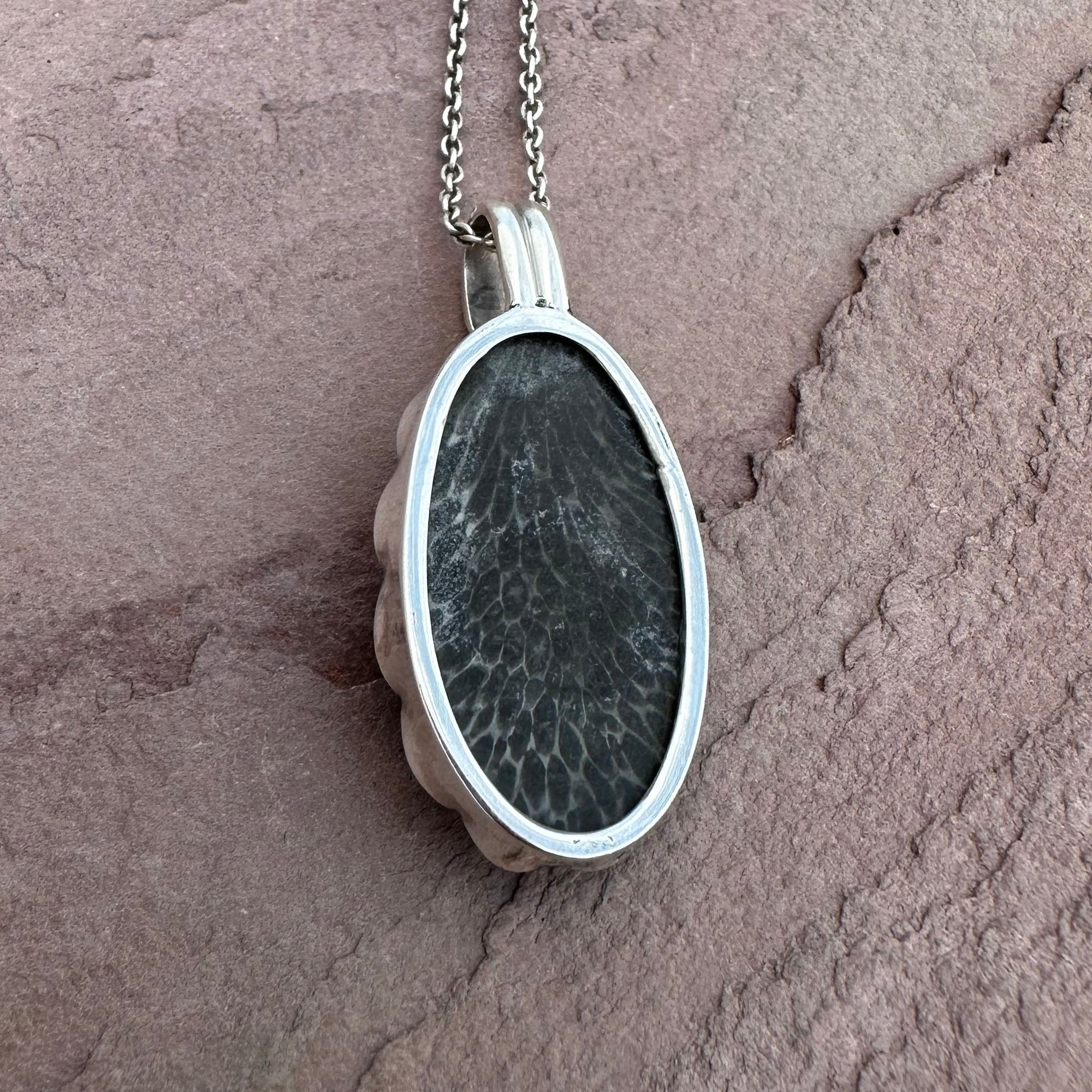 Artisan Black Fossil Coral Silver Pendant