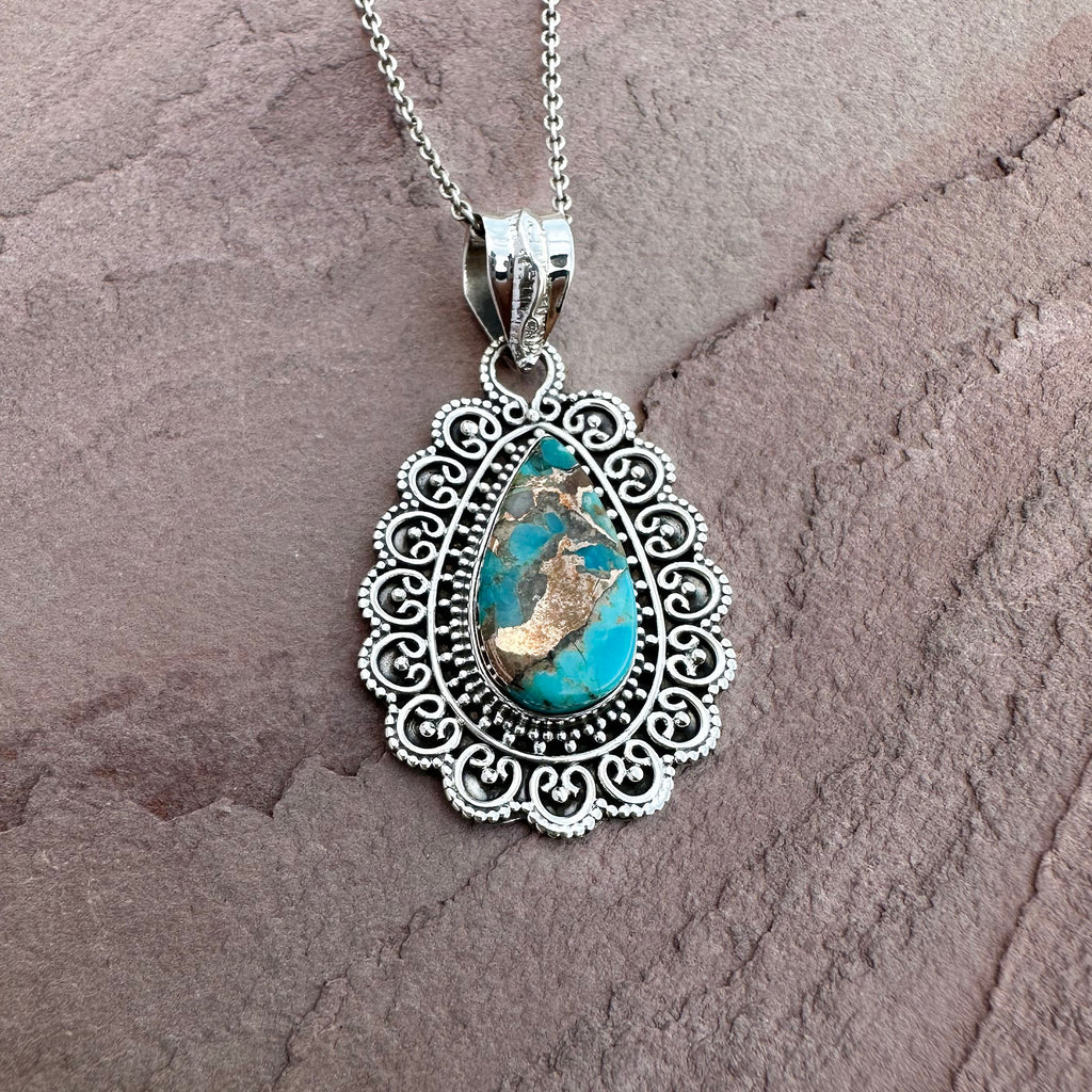 Vintage Turquoise Filigree Pendant Necklace