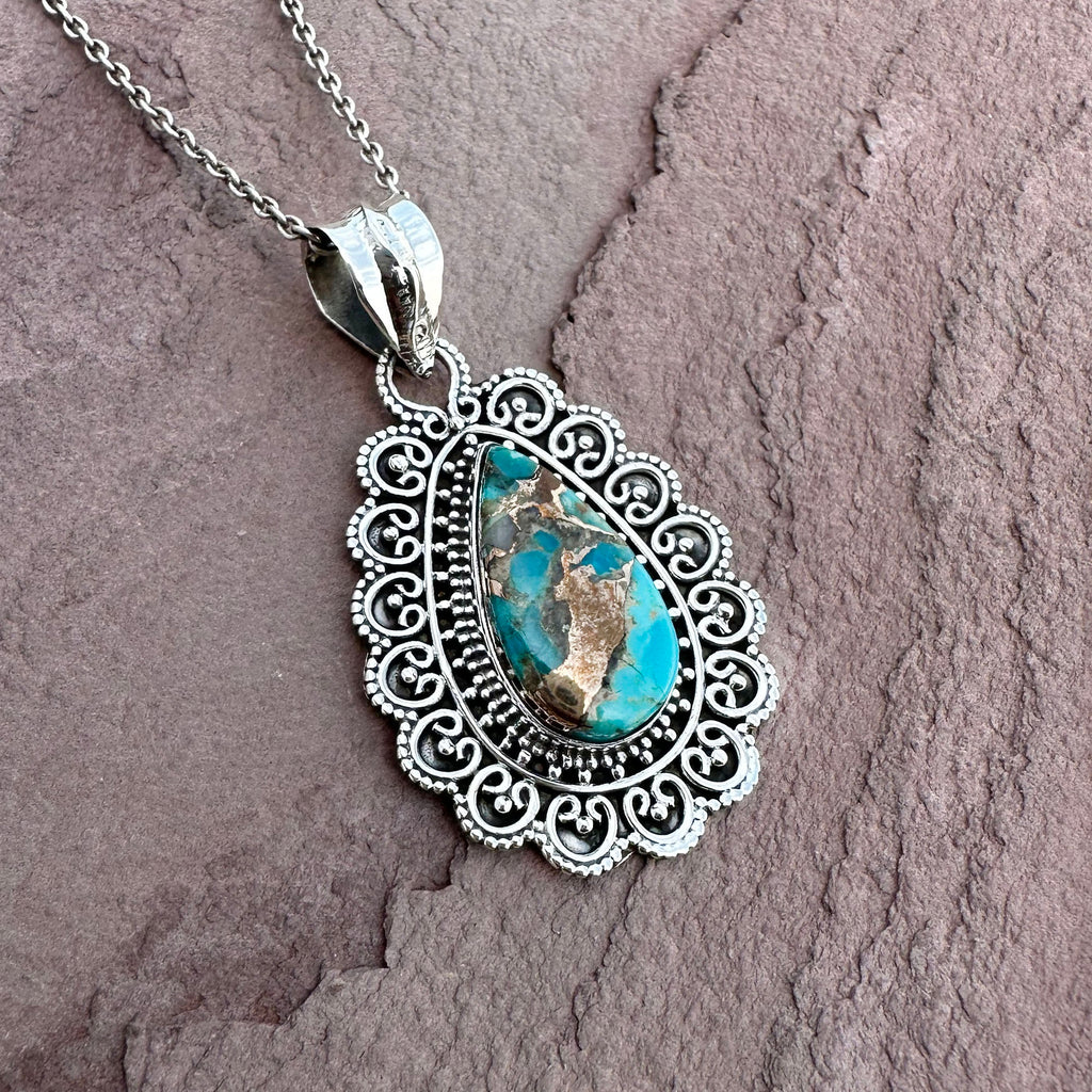 Vintage Turquoise Filigree Pendant Necklace